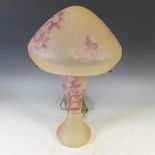 A French Gallé style glass Table Lamp and Shade, of mushroom form, the shade etched with floral