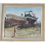 Paul Redvers, (British, 1933-2021) Spanish Boatbuilding, oil on canvas, 46cm x 55cm, framed. Paul