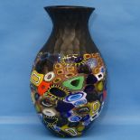 A Massimiliano Schiavon for Murano art glass Vase, the black opaque battuto cut neck upon