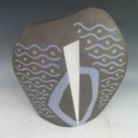 A studio pottery stoneware abstract vessel form Vase, with blue, grey and white abstract decoration,