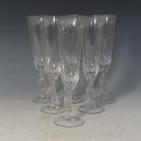 A set of six Carl Faberge 'Snow Dove' crystal glass Champagne Flutes, etched marks to the base, H