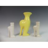 Lawson E. Rudge (b. 1936), a yellow glazed studio pottery Stiletto Vase, H 29cm, together with a