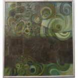 Lawson E. Rudge (b. 1936), abstract with green circles, oil on canvas, 66cm x 60cm, framed.