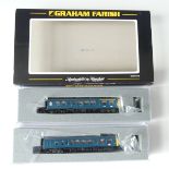 A Graham Farish by Bachmann N gauge 371-876 Class 108 Two Car DMU, BR blue, in rigid perspex boxes