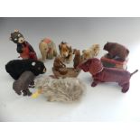 Four small Steiff toy animals, including Hedgehog, Lion, Elephant and Leopard, together with six