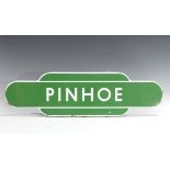 Railwayana; A British Railways Southern Region Totem Station Sign for 'Pinhoe', green & white enamel