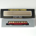 A Graham Farish by Bachmann N gauge 371-627 GWR Railcar, BR crimson/cream, in rigid perspex box with