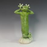 Lawson E. Rudge (b. 1936), a green glazed studio pottery sculpture of a Frog, H 44cm. Provenance: