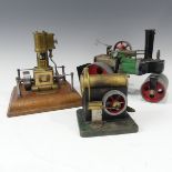 An apprentice piece Stationary Steam engine, on wooden stand dated 1938 together with a Mamod