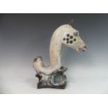Lawson E. Rudge (b. 1936), a raku fired studio pottery sculpture of a Horse Head, modelled on a