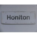 Railwayana, a 1970's Honiton Railway Station Sign, screen printed metal station sign, fading