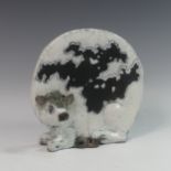 Lawson E. Rudge (b. 1936), a raku fired studio pottery sculpture of a round Cow, numbered 22, H