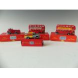 Four boxed Minic Motorways vehicles, including M1550 Fire Engine, M1565 Breakdown Lorry, two boxed