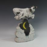 Lawson E. Rudge (b. 1936), a raku fired studio pottery sculpture 'the Cow jumped over the Moon',