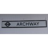 Railwayana; A London Underground Northern line, enamel station frieze sign for Archway, black