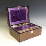 A Victorian mahognany and mother of pearl Sewing Box, the hinged lid opening to a fitted interior,