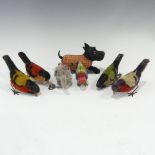 Four Schuco clockwork pecking Birds, tinplate and plush, each appx. 7.5cm high, together with a