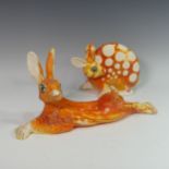 Lawson E. Rudge (b. 1936), a raku fired studio pottery sculpture of a flat Bunny, with orange