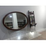 An Edwardian inlaid mahogany oval Wall Mirror, with bevelled glass plate, 83cm x 58cm, together with
