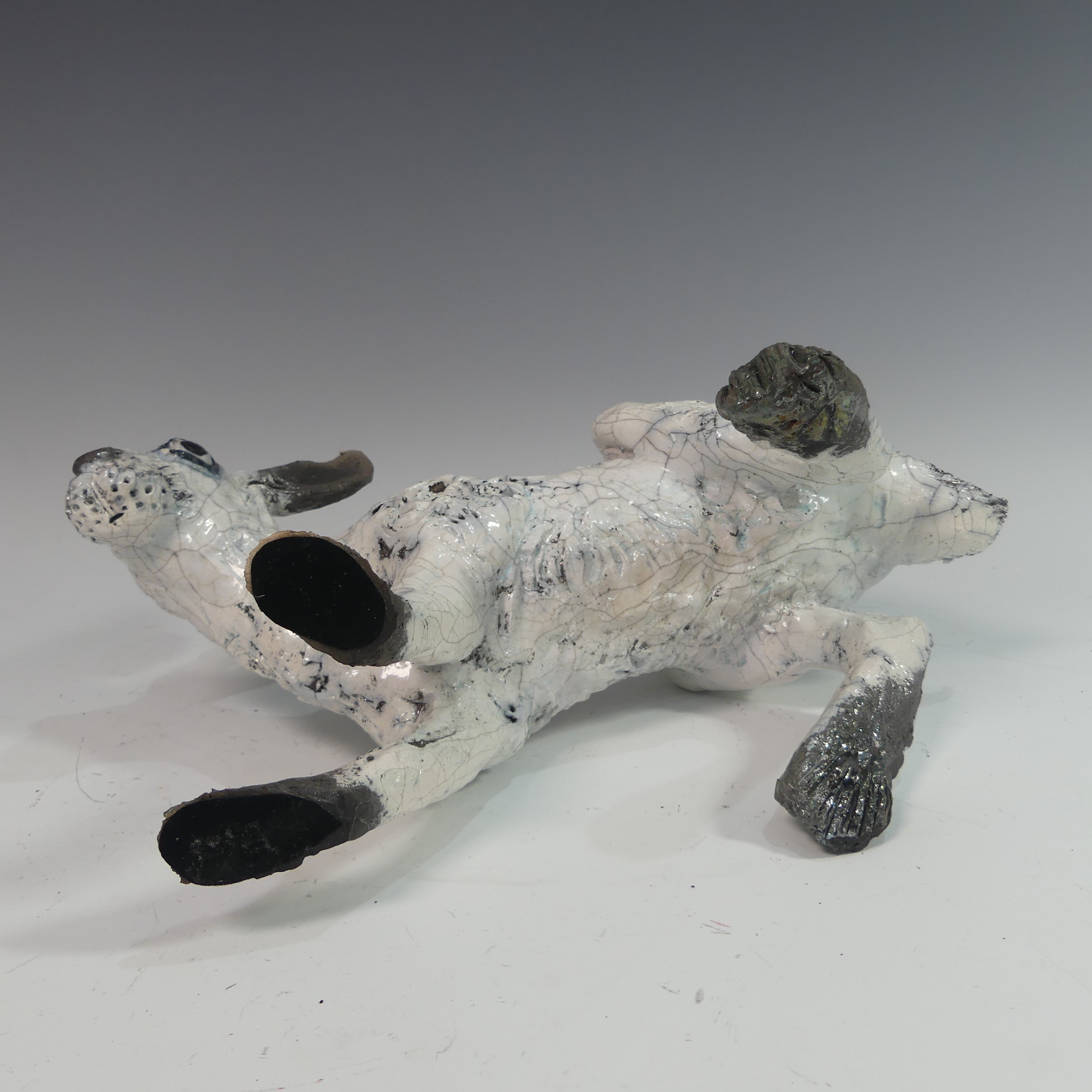 Lawson E. Rudge (b. 1936), a raku fired studio pottery sculpture of a Hare, L 36cm. Provenance: from - Image 4 of 4