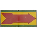 A Continental enamelled Directional Sign, with red arrow and green and yellow border, 75cm x 35cm.