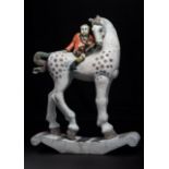 Lawson E. Rudge (b. 1936), a raku fired studio pottery sculpture 'Self Portrait on Horseback',