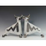 Lawson E. Rudge (b. 1936), a pair of raku fired studio pottery sculptures of Bulls, both with