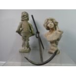 Garden Statuary; a reconstituted stone bust of a Classical Goddess, signature to reverse, H 44cm,