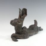 Lawson E. Rudge (b. 1936), a cold cast bronze resin sculpture of a Hare, modelled cross legged, L