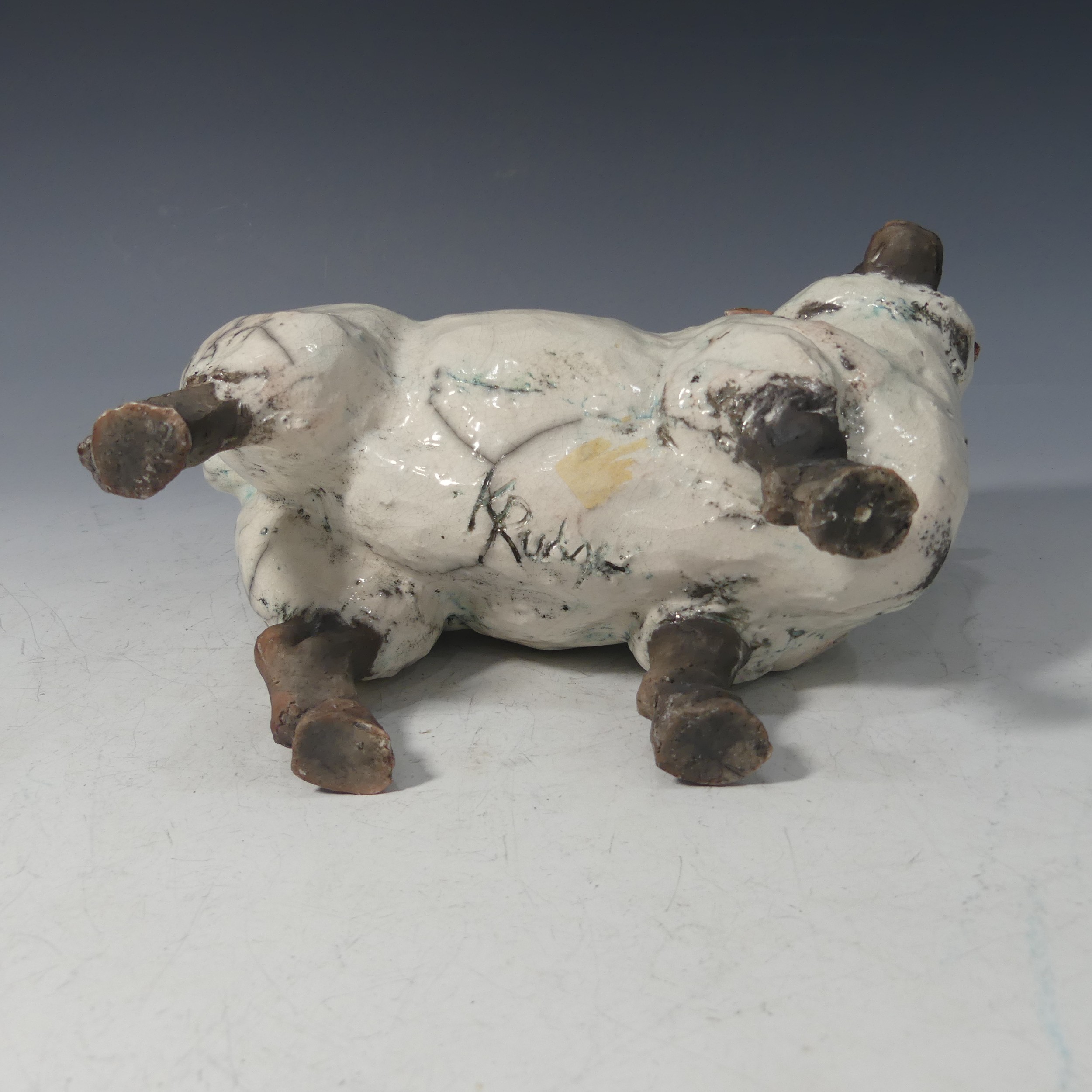 Keza Rudge (British 20th Century), a pottery model of a Sheep, signed K Rudge, L 28cm x H 22cm. - Image 5 of 7