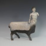 Lawson E. Rudge (b. 1936), a raku fired studio pottery sculpture of a Centaur, H 42cm. Provenance: