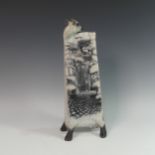 Lawson E. Rudge (b. 1936), a raku fired studio pottery sculpture of an elongated Cow, with waterfall