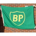 A collection of BP flags and banners, including a BP Race "FINISH" vinyl banner approx. 350cm long