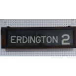 An early 20thC 'Erdington' tram destination sign, glass and wooden cased for the West Midlands