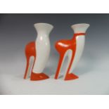 Lawson E. Rudge (b. 1936), a near pair of glazed studio pottery Stiletto Vases, some damages,
