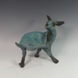 Lawson E. Rudge (b. 1936), a raku fired studio pottery sculpture of a Hare, modelled scratching, L