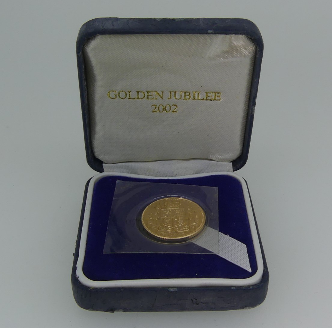 An Elizabeth II gold Sovereign, dated 2002, Golden Jubilee edition, in presentation case.