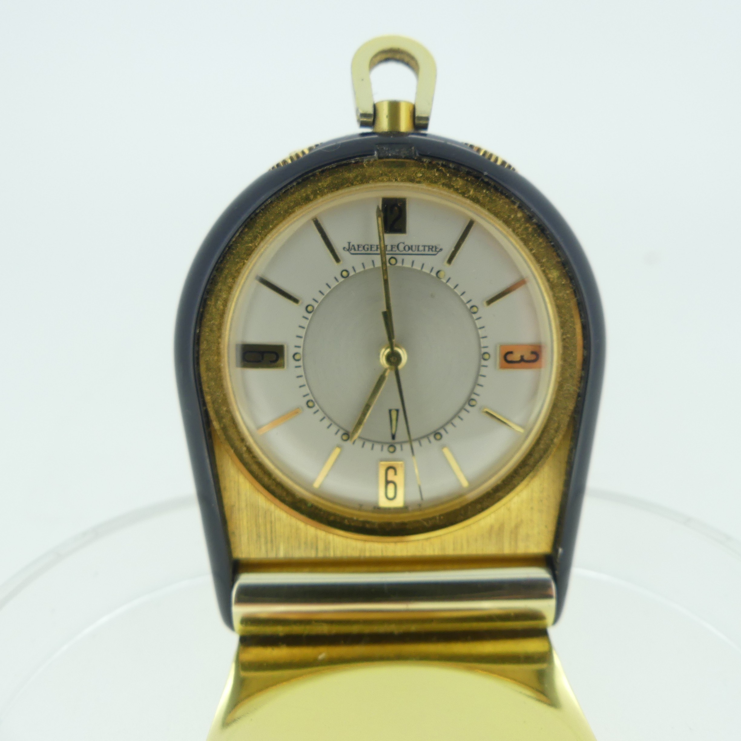 A Jaeger-LeCoultre travelling Alarm Clock, manual wind, the silvered dial with Arabic numerals and - Image 2 of 6