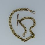 A 9ct rose gold graduated 'Albert' Watch Chain, with T-Bar and Clip, all individually marked,