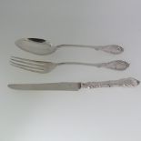 An early 20thC French silver Fork and Spoon, by Page Freres, with foliate decoration, the reverses