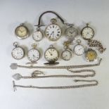 A collection of Silver and Nickel Pocket Watches, for spares and repairs, all as found, six silver