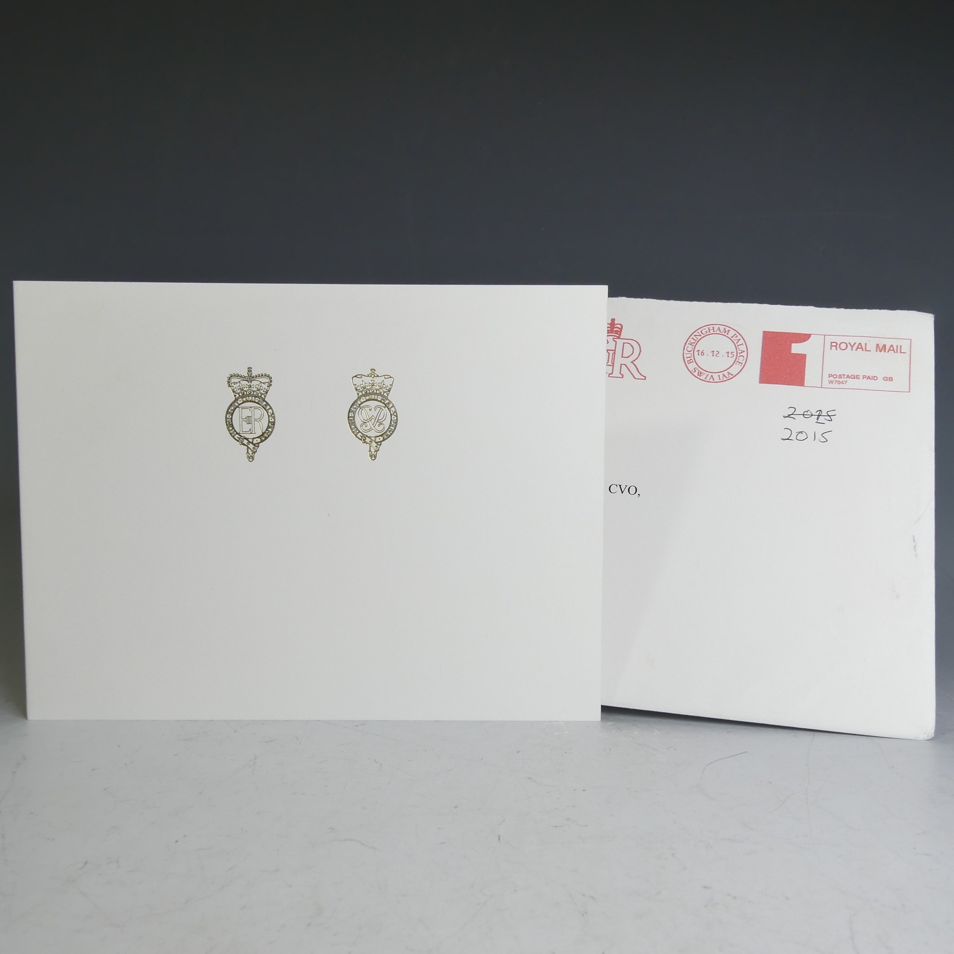 H.M.Queen Elizabeth II and H.R.H.The Duke of Edinburgh, signed 2015 Christmas card with twin gilt - Image 2 of 2