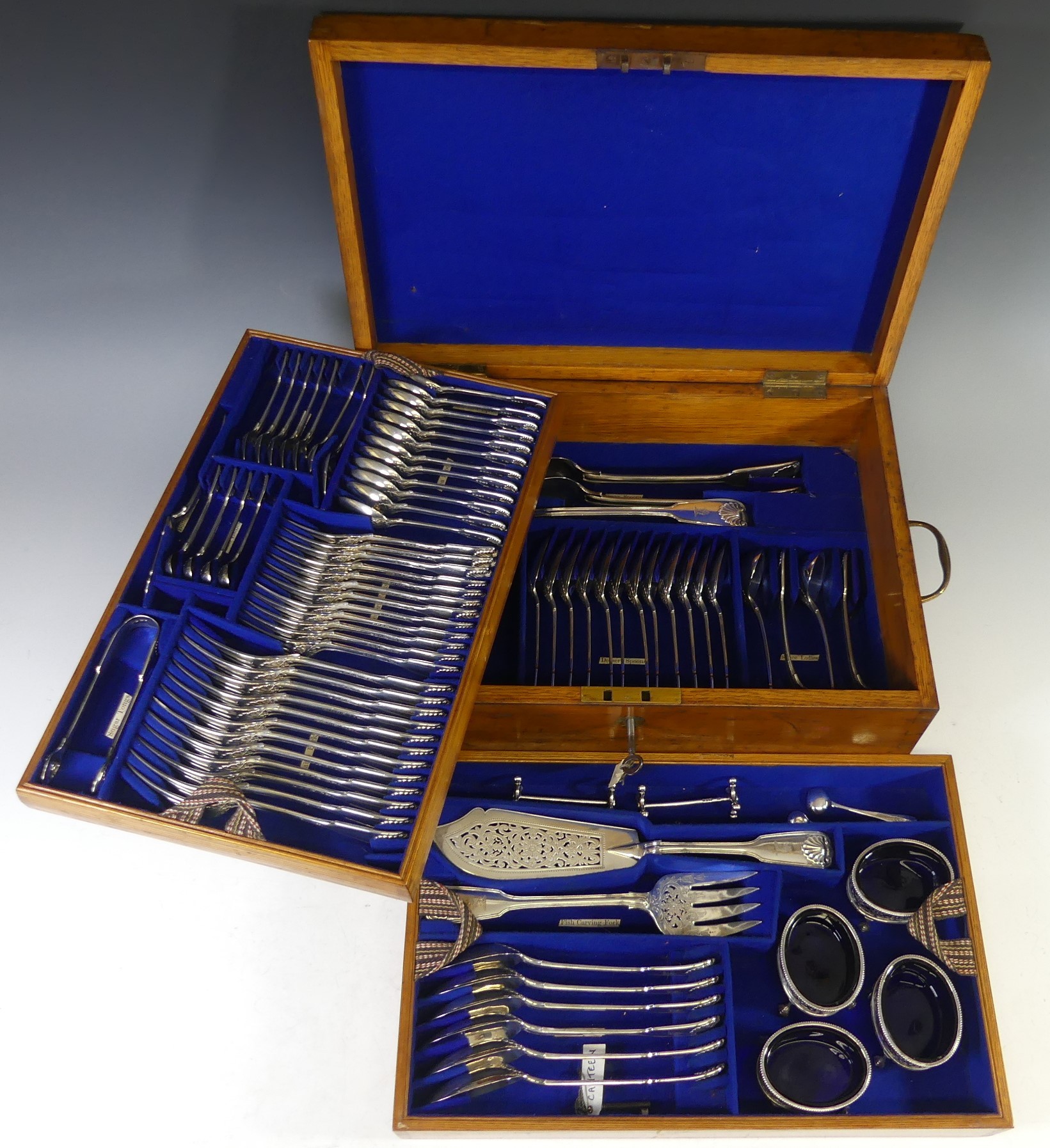 A canteen of Victorian silver Cutlery, by Chawner & Co., (George Adams), hallmarked London, 1876/