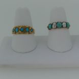 A Victorian 15ct gold and turquoise Ring, hallmarked Chester 1881, set with five alternate oval