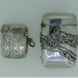 A Japanese silver Vesta Case, with jungin mark, embossed with two scrolling dragons, 6cm high,