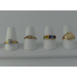 A 9ct gold multi-gem set Ring, Size N, together with a 9ct gold signet ring, Size O, a 9ct QVC