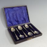 A cased set of six Edwardian silver Teaspoons, by Henry Williamson Ltd., hallmarked Birmingham 1901,