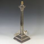 An early 20thC silver plated Column Lamp Base, by Mappin & Webb, with fluted square weighted base