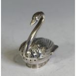 An Edwardian period French silver novelty Pepper Pot, modelled as a Swan, import marks for