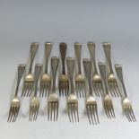 A 19th century harlequin set of nine silver thread pattern Forks, 20cm long, with monogrammed or